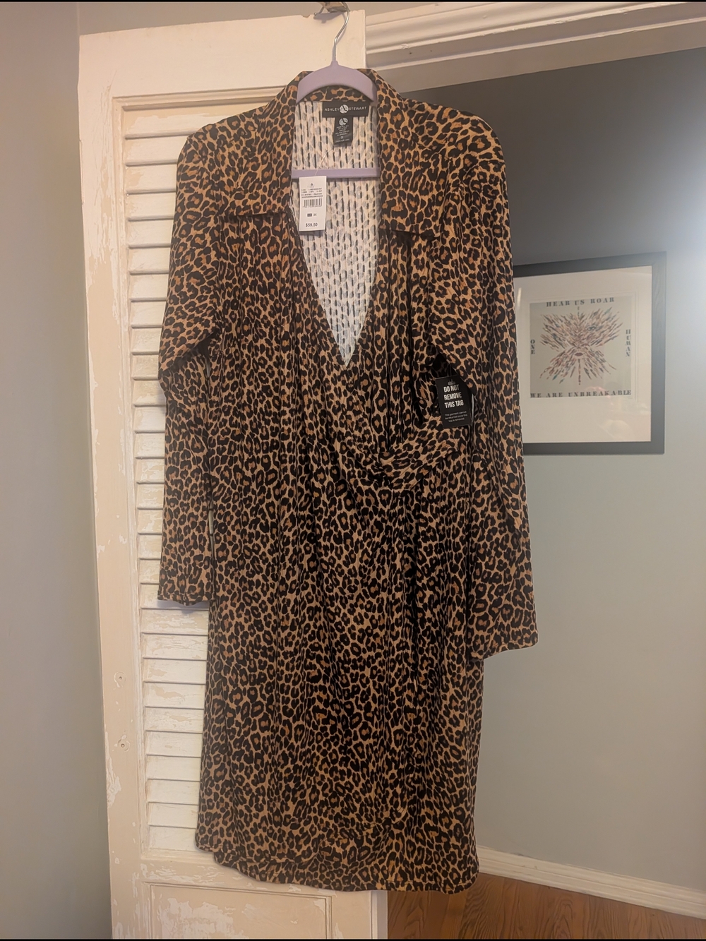 Ashley Stewart Leopard Print Long Sleeve Wrap Dress - Brown Black